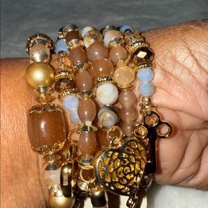 Elegant Gold and Brown Beaded bracelet  Set